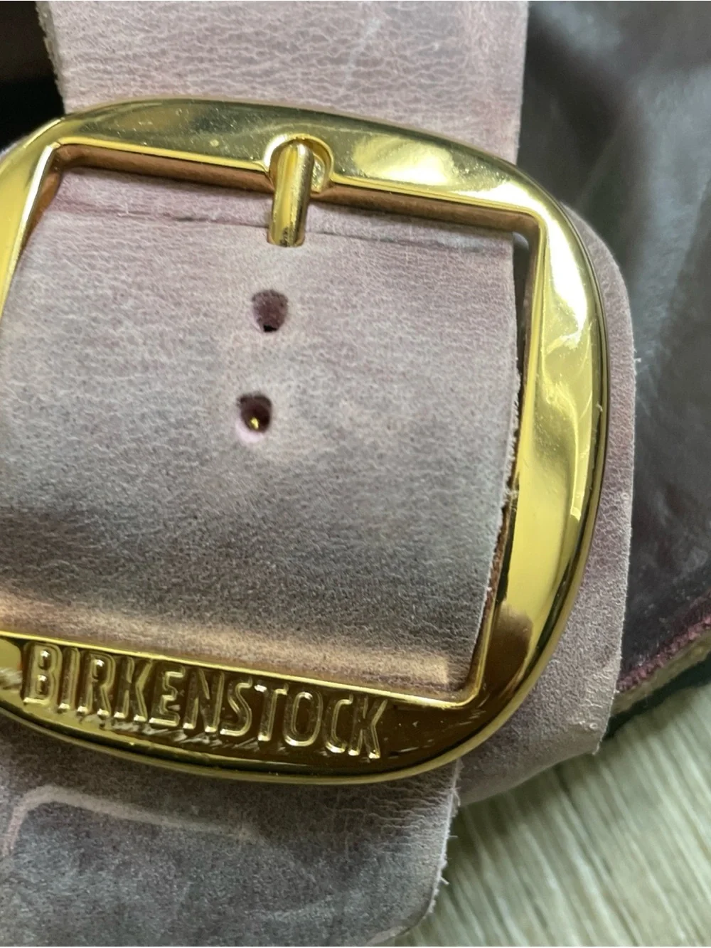 Birkenstock Madrid Soft Pink Suede Slide Sandals with Gold Buckles